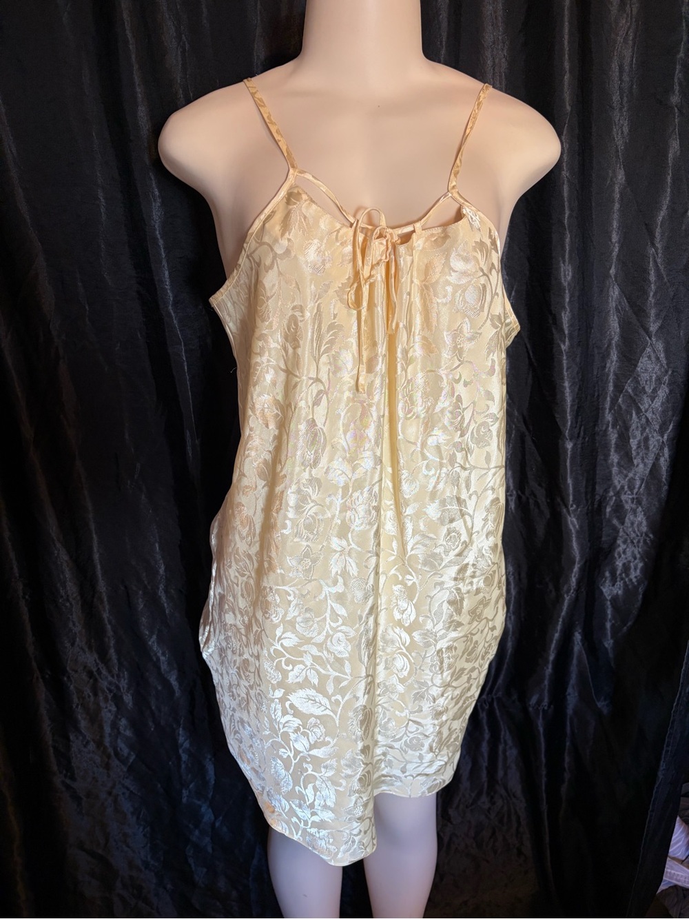 Elegant vintage Cream Satin Floral Slip with Tie Front